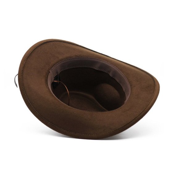 Brown Western Cowboy, Cowgirl Hat, Bull Horns Strap, Men Women Retro Wide Brim - Picture 10 of 10